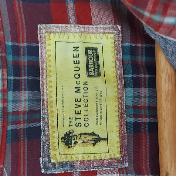 Barbour X Steve McQueen Button Down Plaid Shirt Lined Red Navy Size Medium - Picture 6 of 10